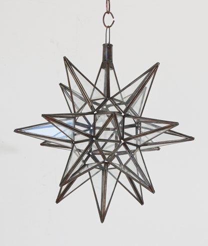 Moroccan Clear Glass and Metal Moravian Star Shape Lantern Pendant – view 3