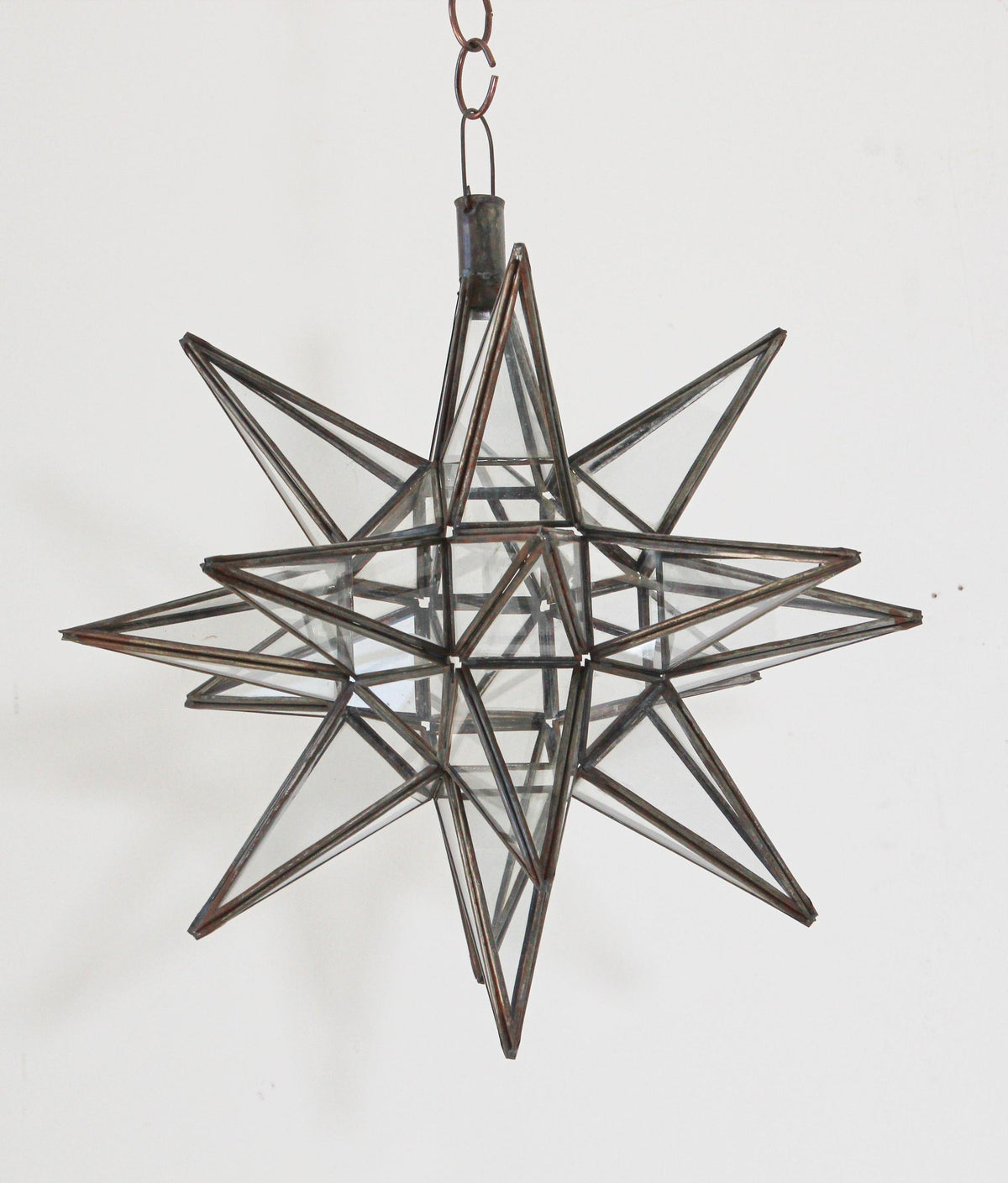 Moroccan Clear Glass and Metal Moravian Star Shape Lantern Pendant – view 4
