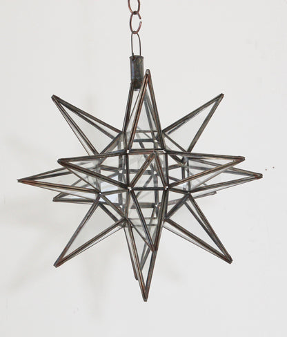Moroccan Clear Glass and Metal Moravian Star Shape Lantern Pendant – view 4