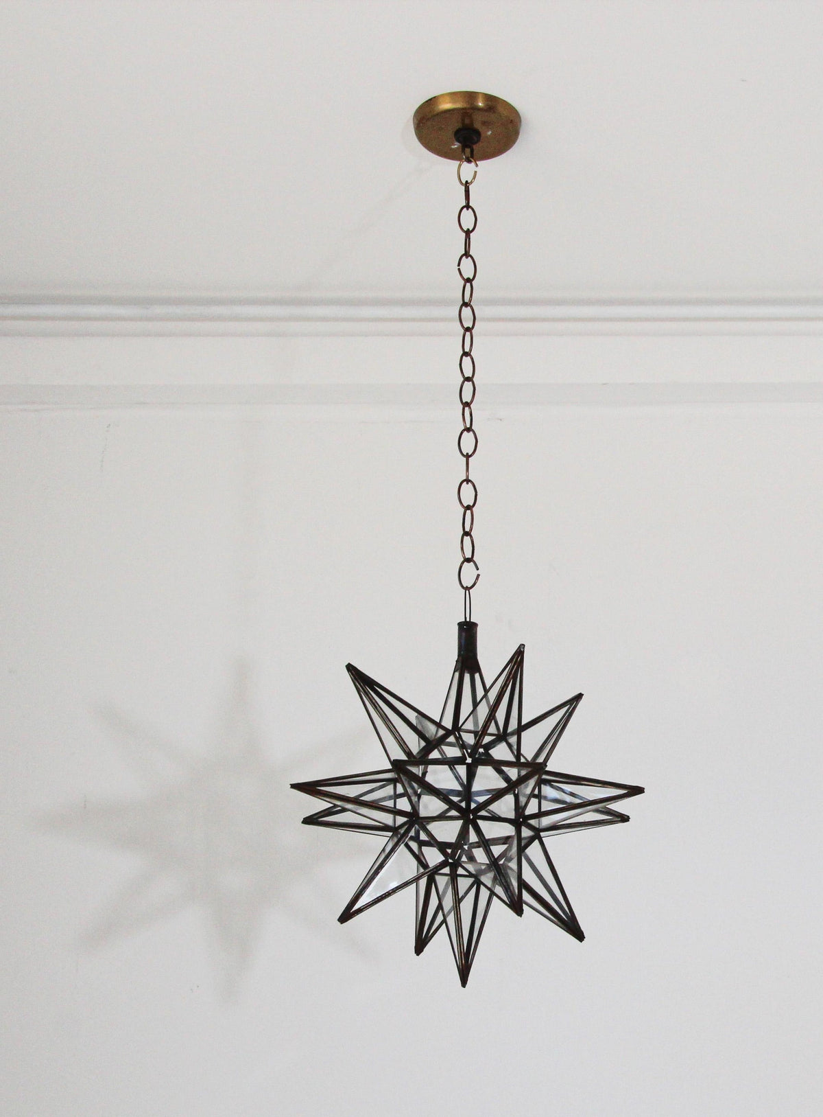 Moroccan Clear Glass and Metal Moravian Star Shape Lantern Pendant – view 5