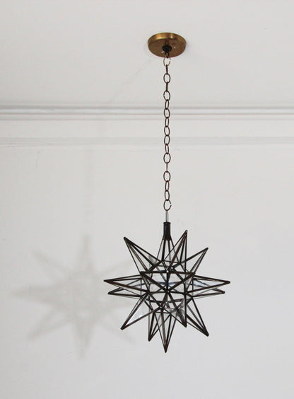 Moroccan Clear Glass and Metal Moravian Star Shape Lantern Pendant – view 5