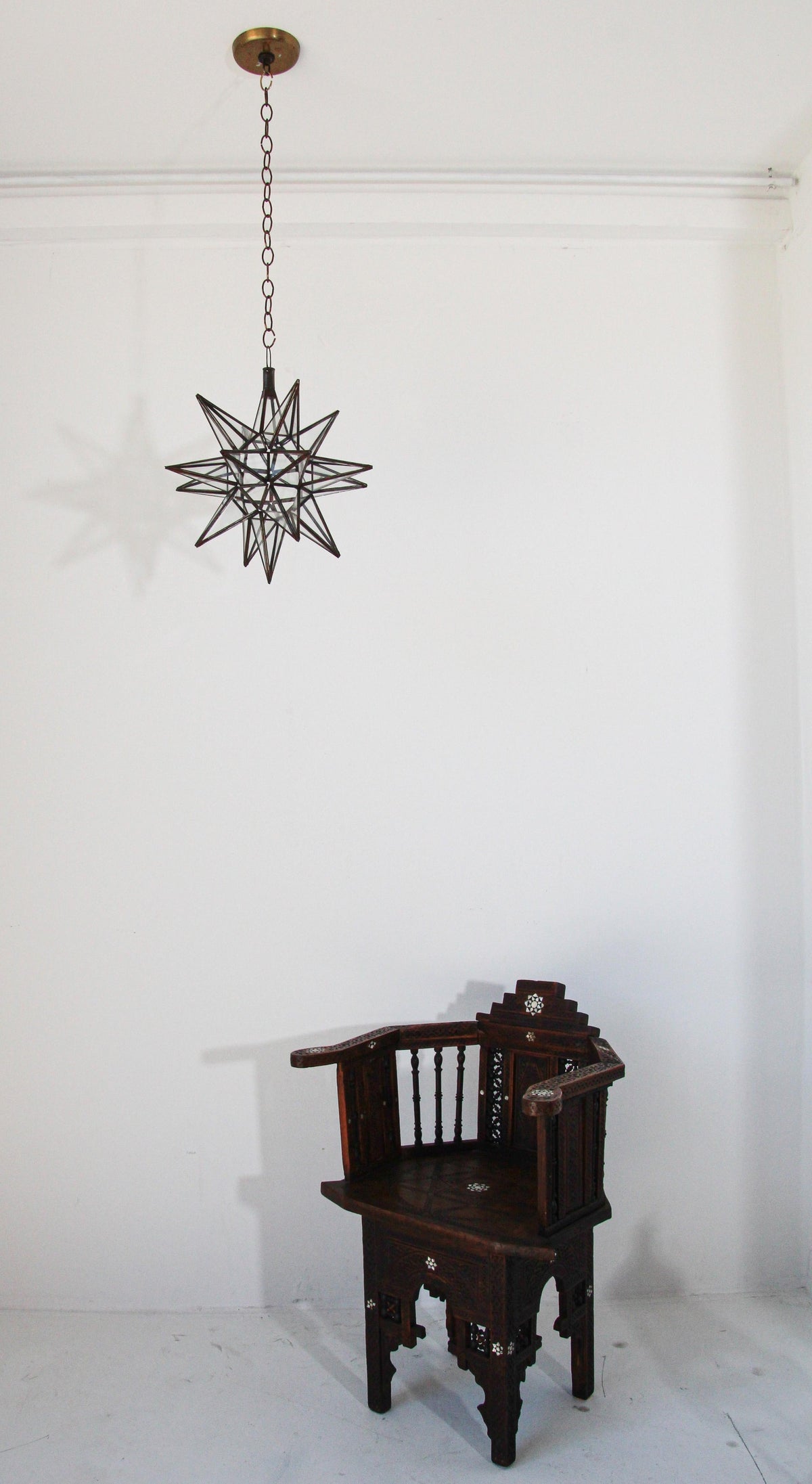 Moroccan Clear Glass and Metal Moravian Star Shape Lantern Pendant – view 6