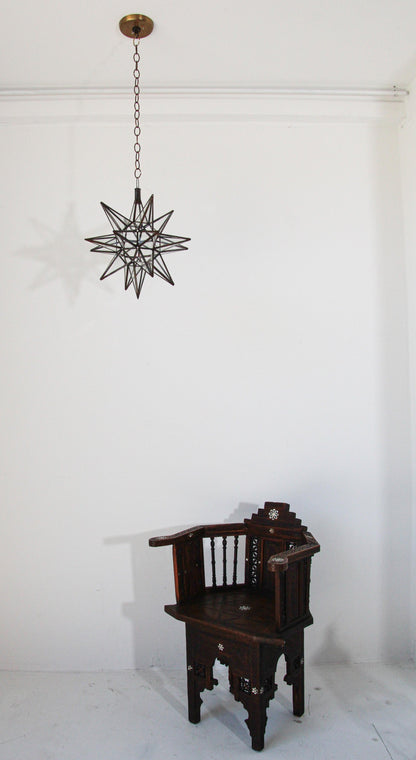Moroccan Clear Glass and Metal Moravian Star Shape Lantern Pendant – view 6