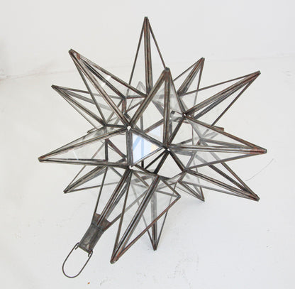 Moroccan Clear Glass and Metal Moravian Star Shape Lantern Pendant – view 8
