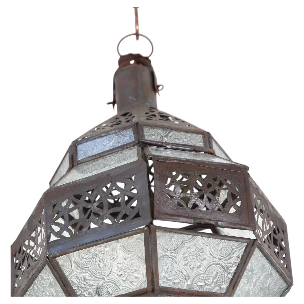 Handcrafted Moroccan Metal Lantern with Clear Glass, Octagonal Design – view 3