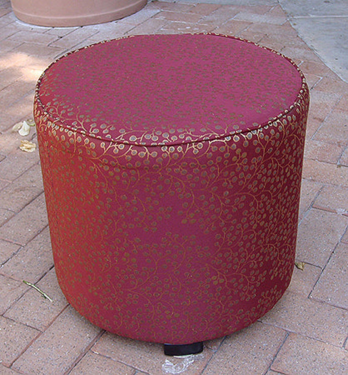 Moroccan Hand-Crafted Pouf in Red and Gold Fabric, Stool