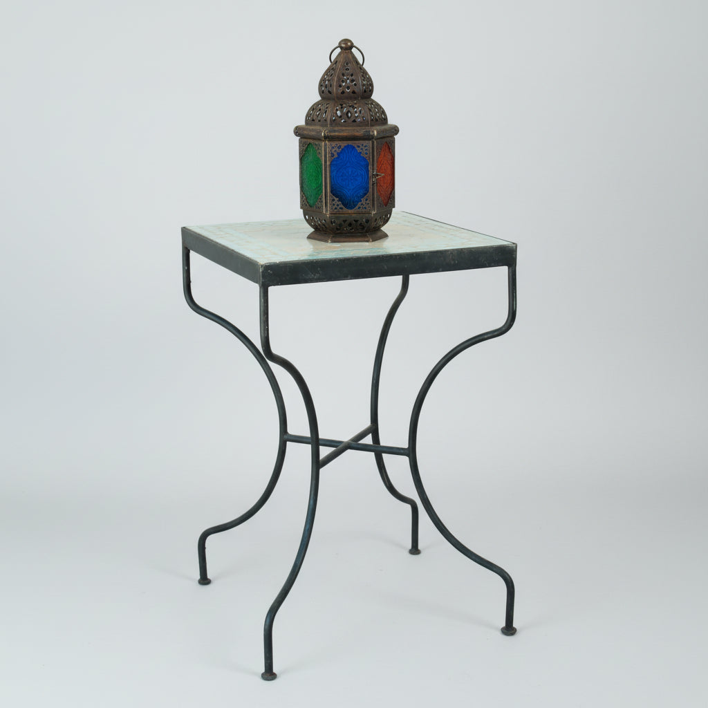 Moroccan Mosaic Tile Bistro Table with Wrought Iron Base – view 2
