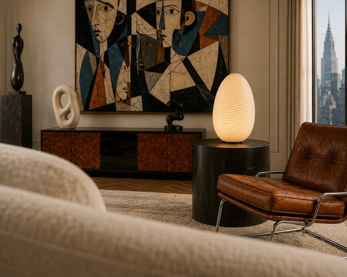 Oversized Vetri Murano White Swirl Glass Egg Table or Floor Lamp, 1970s — detail view 2