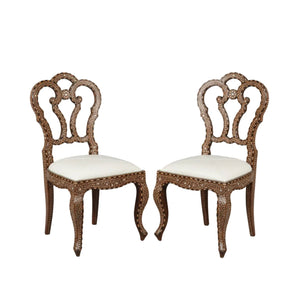 Pair of Anglo-Indian Bone-Inlaid Teakwood Side Chairs Mughal Revival