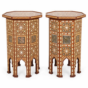 Pair of Moroccan Moorish Octagonal Pedestal Tables with Mother-of-Pearl