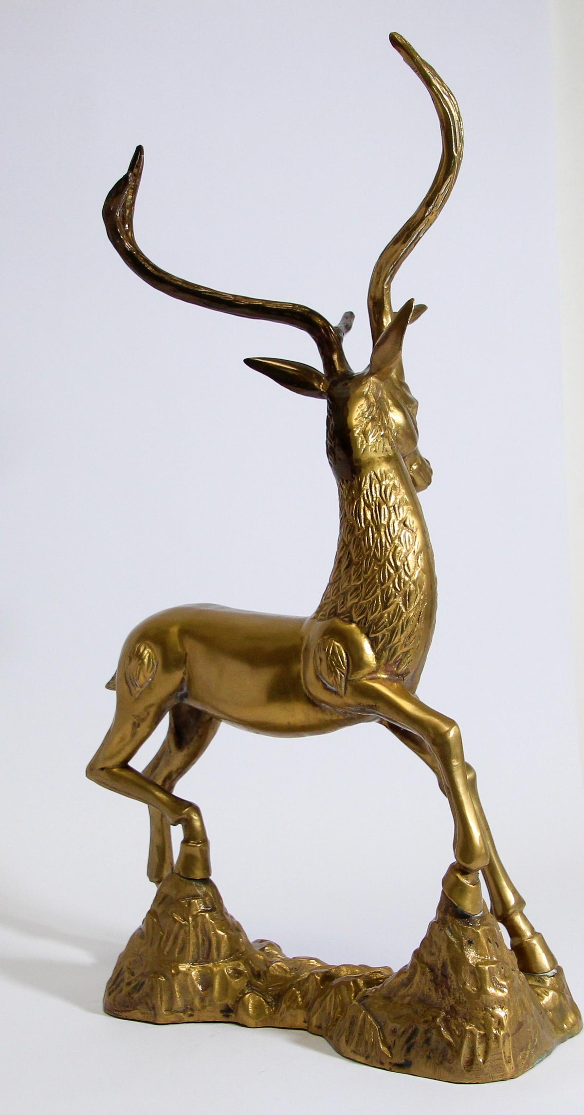 Hollywood Regency Cast Polished Brass Standing Stag Sculpture, 1960s — United States