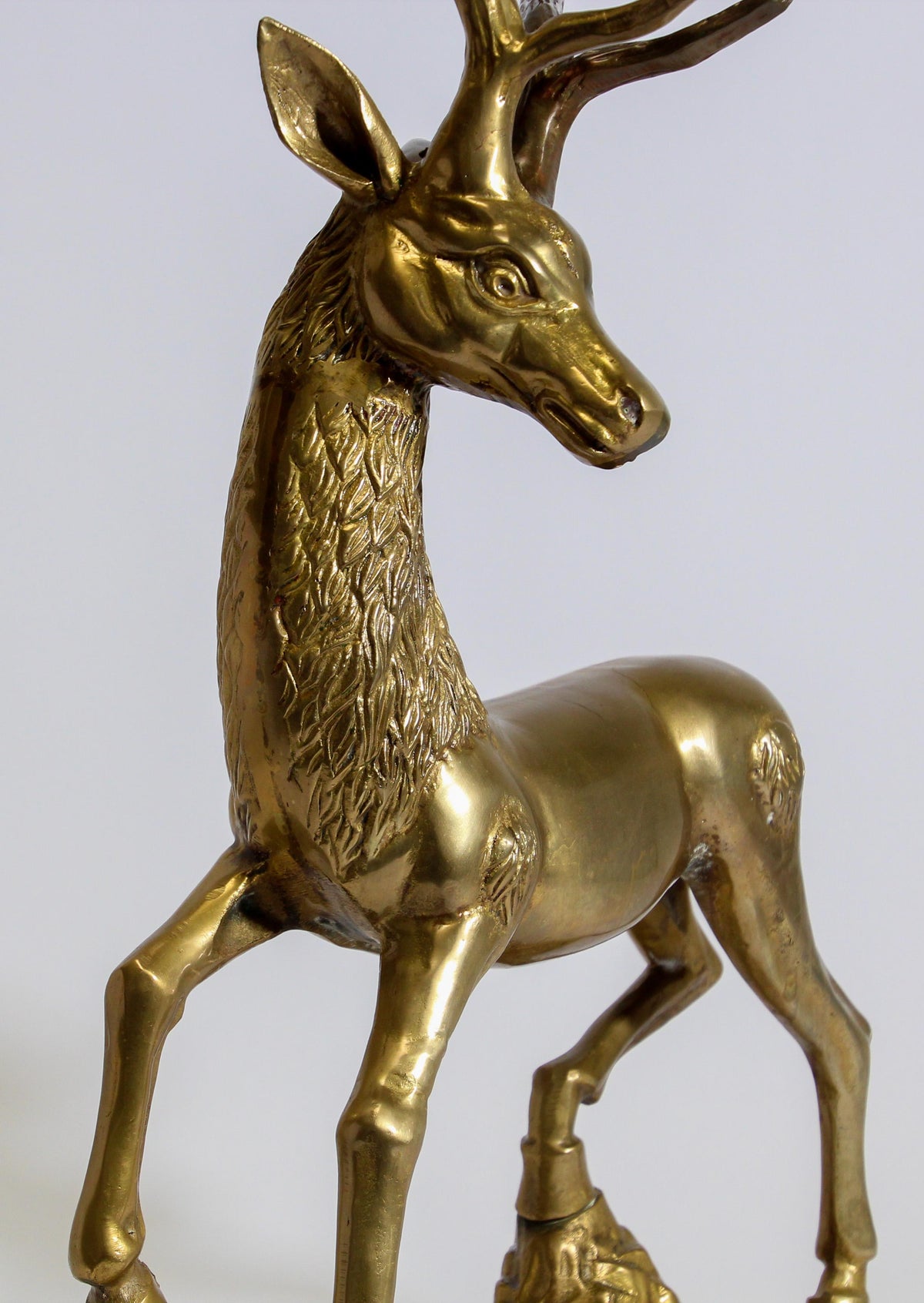 Hollywood Regency Cast Polished Brass Standing Stag Sculpture, 1960s — United States