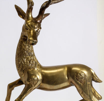 Hollywood Regency Cast Polished Brass Standing Stag Sculpture, 1960s — United States