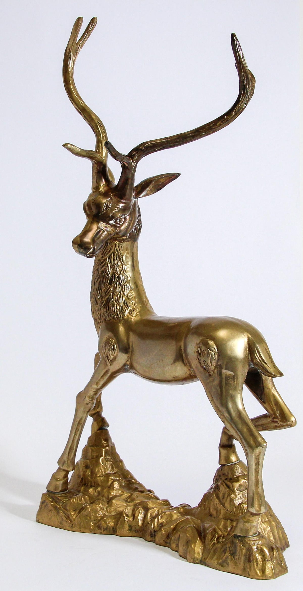 Hollywood Regency Cast Polished Brass Standing Stag Sculpture, 1960s — United States