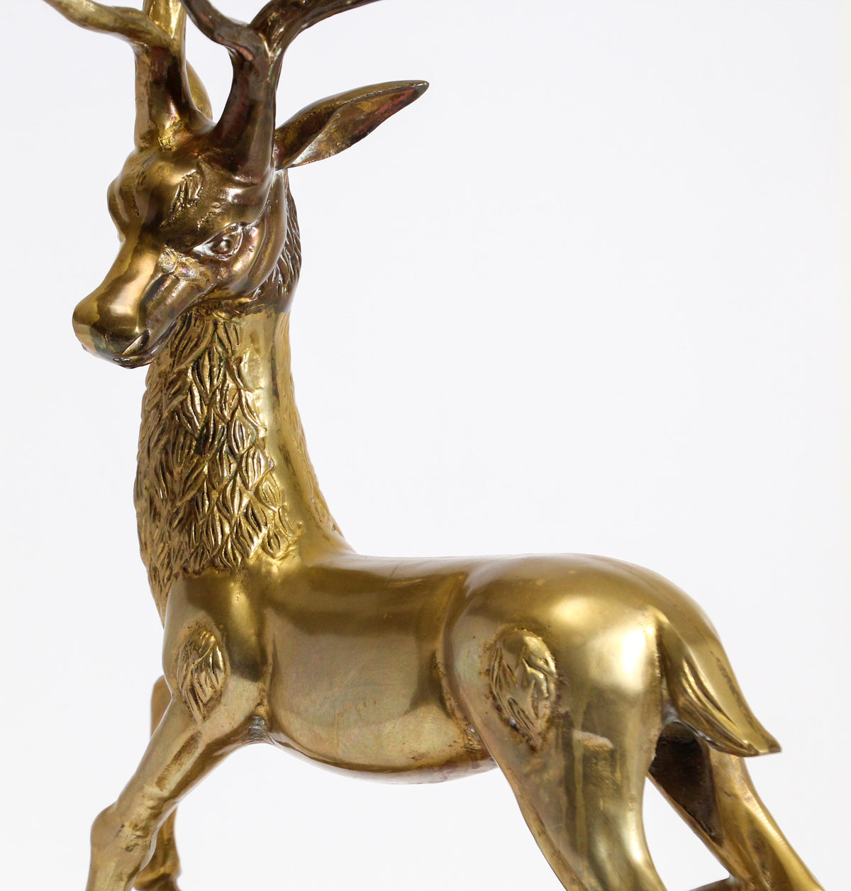 Hollywood Regency Cast Polished Brass Standing Stag Sculpture, 1960s — United States