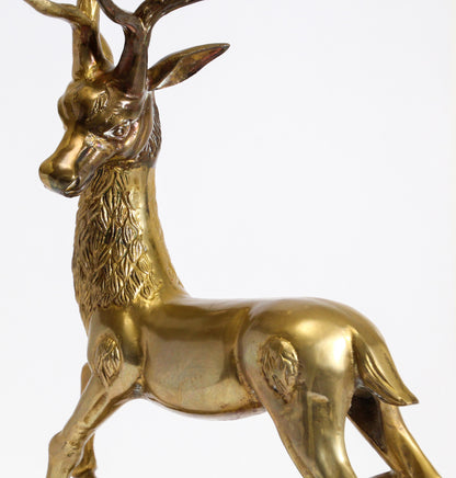 Hollywood Regency Cast Polished Brass Standing Stag Sculpture, 1960s — United States