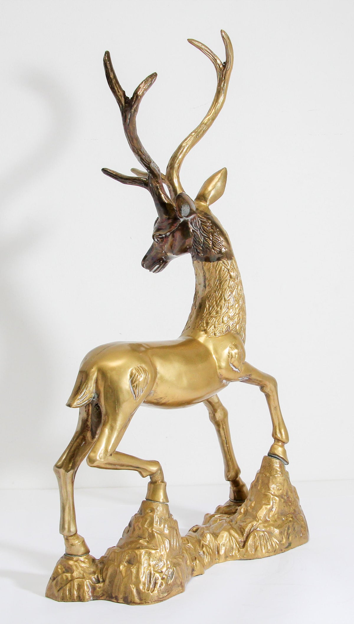 Hollywood Regency Cast Polished Brass Standing Stag Sculpture, 1960s — United States