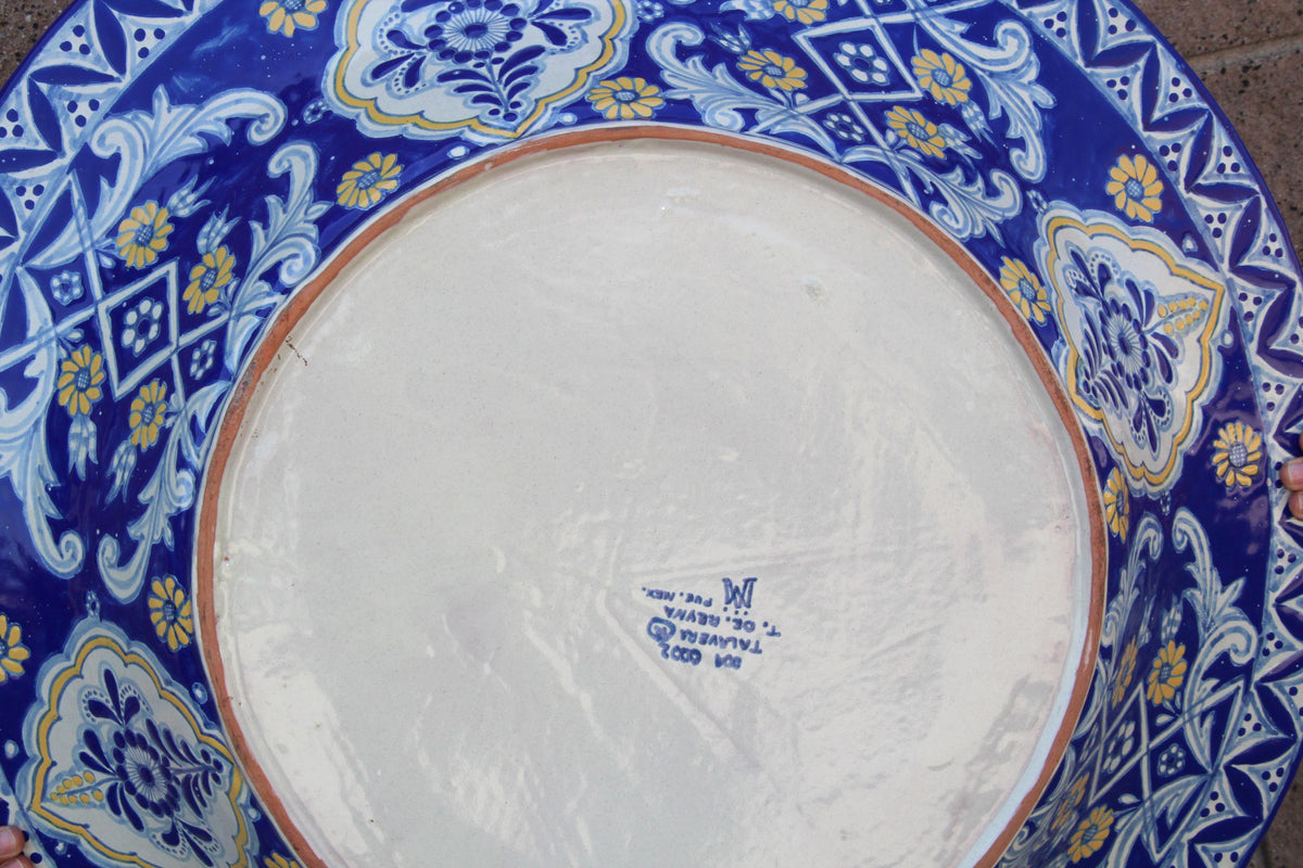 Oversized Blue and White Mexican Talavera Glazed Ceramic Bowl — Mexico
