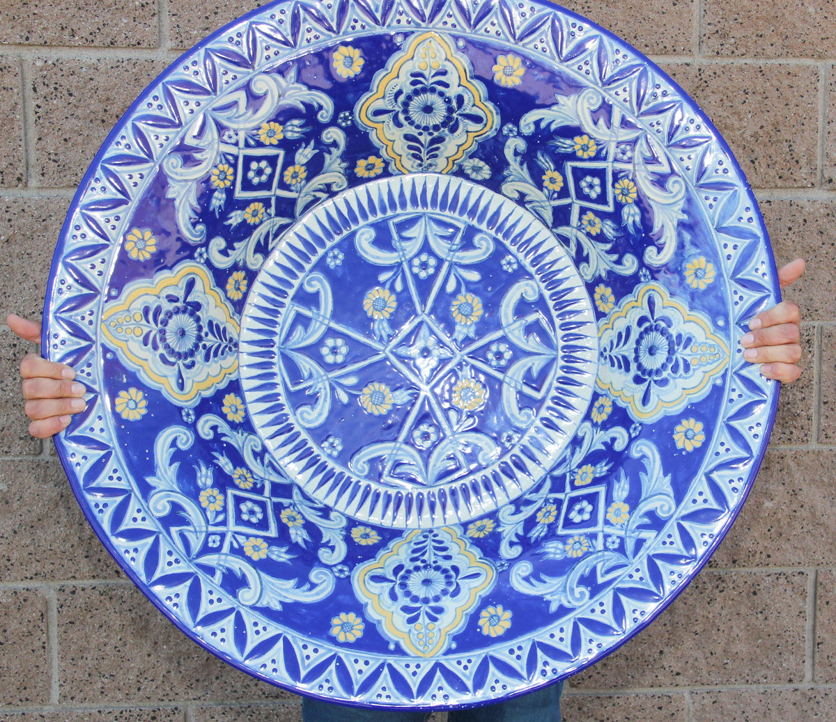 Oversized Blue and White Mexican Talavera Glazed Ceramic Bowl — Mexico