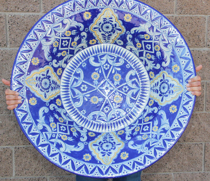 Oversized Blue and White Mexican Talavera Glazed Ceramic Bowl — Mexico
