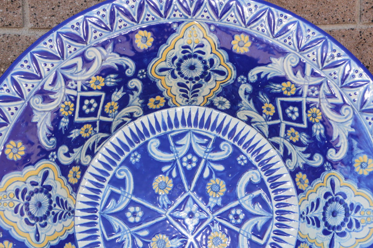 Oversized Blue and White Mexican Talavera Glazed Ceramic Bowl — Mexico