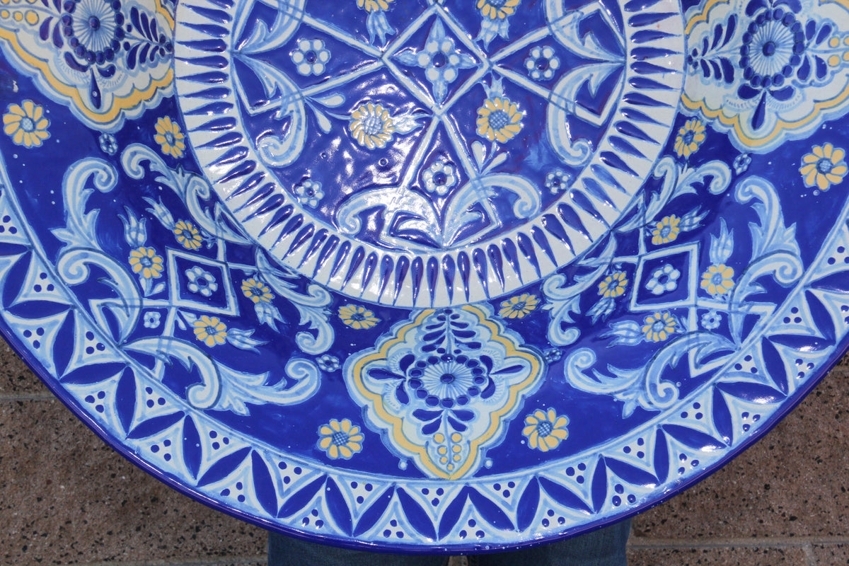 Oversized Blue and White Mexican Talavera Glazed Ceramic Bowl — Mexico