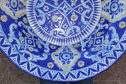 Oversized Blue and White Mexican Talavera Glazed Ceramic Bowl — Mexico