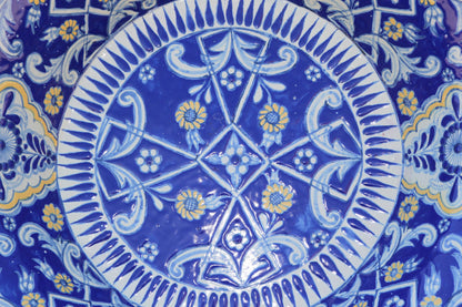 Oversized Blue and White Mexican Talavera Glazed Ceramic Bowl — Mexico
