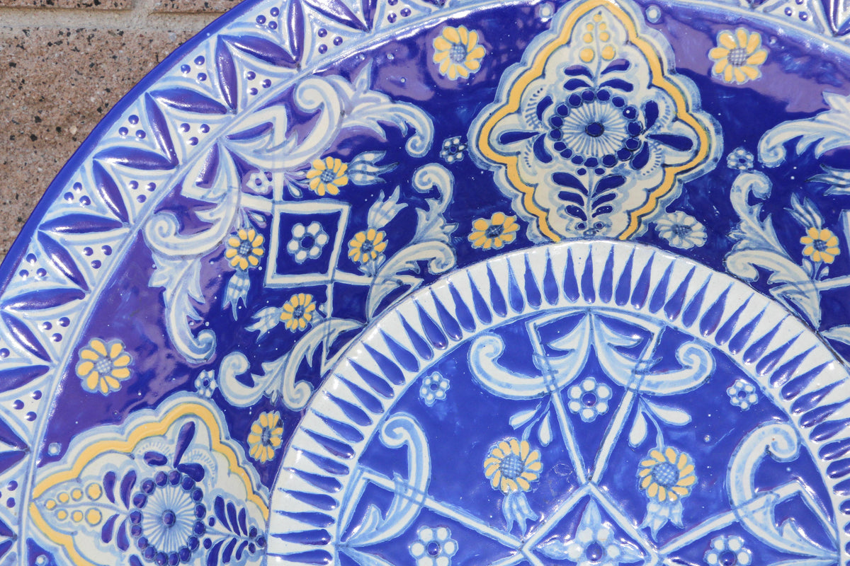 Oversized Blue and White Mexican Talavera Glazed Ceramic Bowl — Mexico