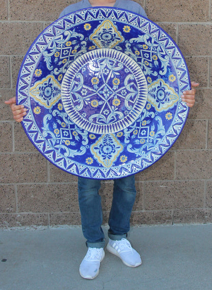 Oversized Blue and White Mexican Talavera Glazed Ceramic Bowl — Mexico