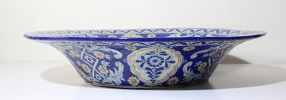 Oversized Blue and White Mexican Talavera Glazed Ceramic Bowl — Mexico