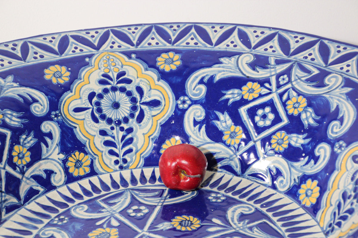 Oversized Blue and White Mexican Talavera Glazed Ceramic Bowl — Mexico