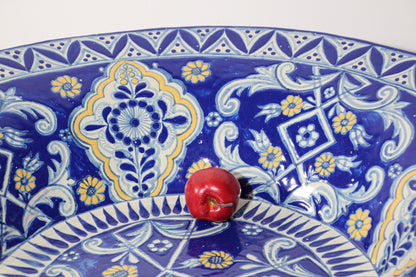 Oversized Blue and White Mexican Talavera Glazed Ceramic Bowl — Mexico