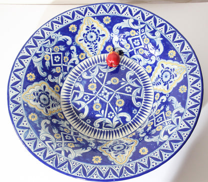 Oversized Blue and White Mexican Talavera Glazed Ceramic Bowl — Mexico