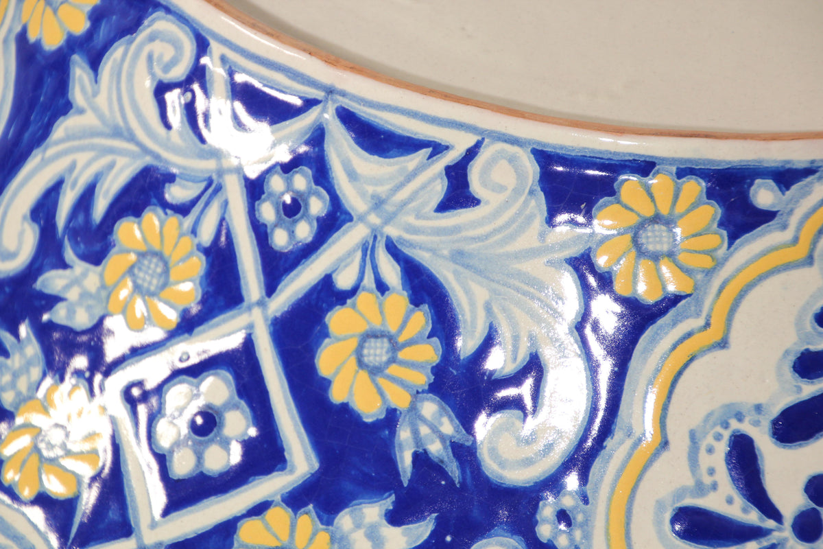 Oversized Blue and White Mexican Talavera Glazed Ceramic Bowl — Mexico