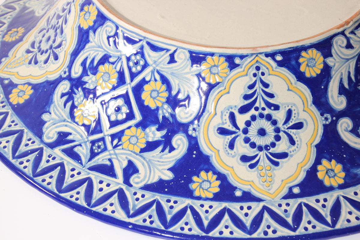 Oversized Blue and White Mexican Talavera Glazed Ceramic Bowl — Mexico