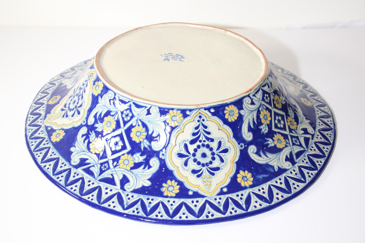 Oversized Blue and White Mexican Talavera Glazed Ceramic Bowl — Mexico