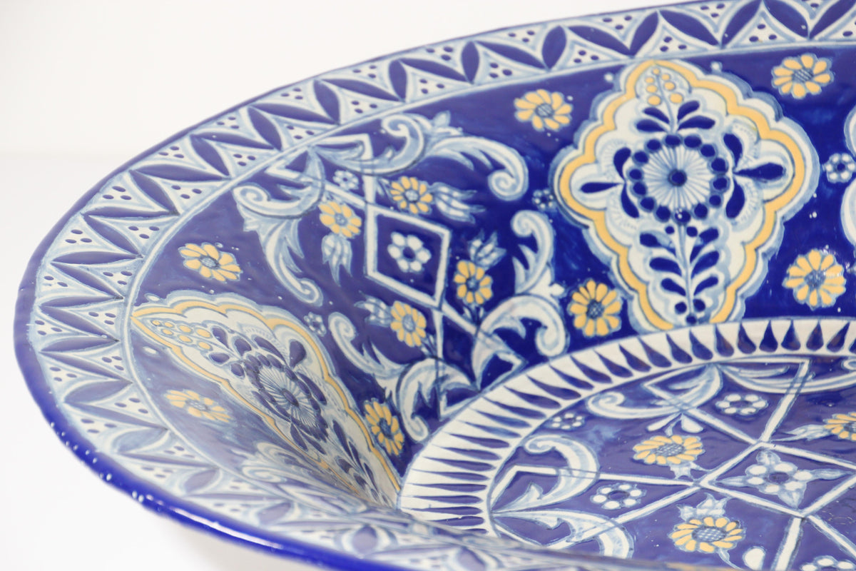 Oversized Blue and White Mexican Talavera Glazed Ceramic Bowl — Mexico