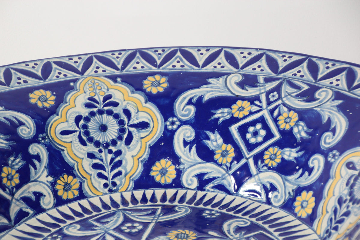 Oversized Blue and White Mexican Talavera Glazed Ceramic Bowl — Mexico