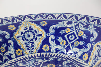 Oversized Blue and White Mexican Talavera Glazed Ceramic Bowl — Mexico