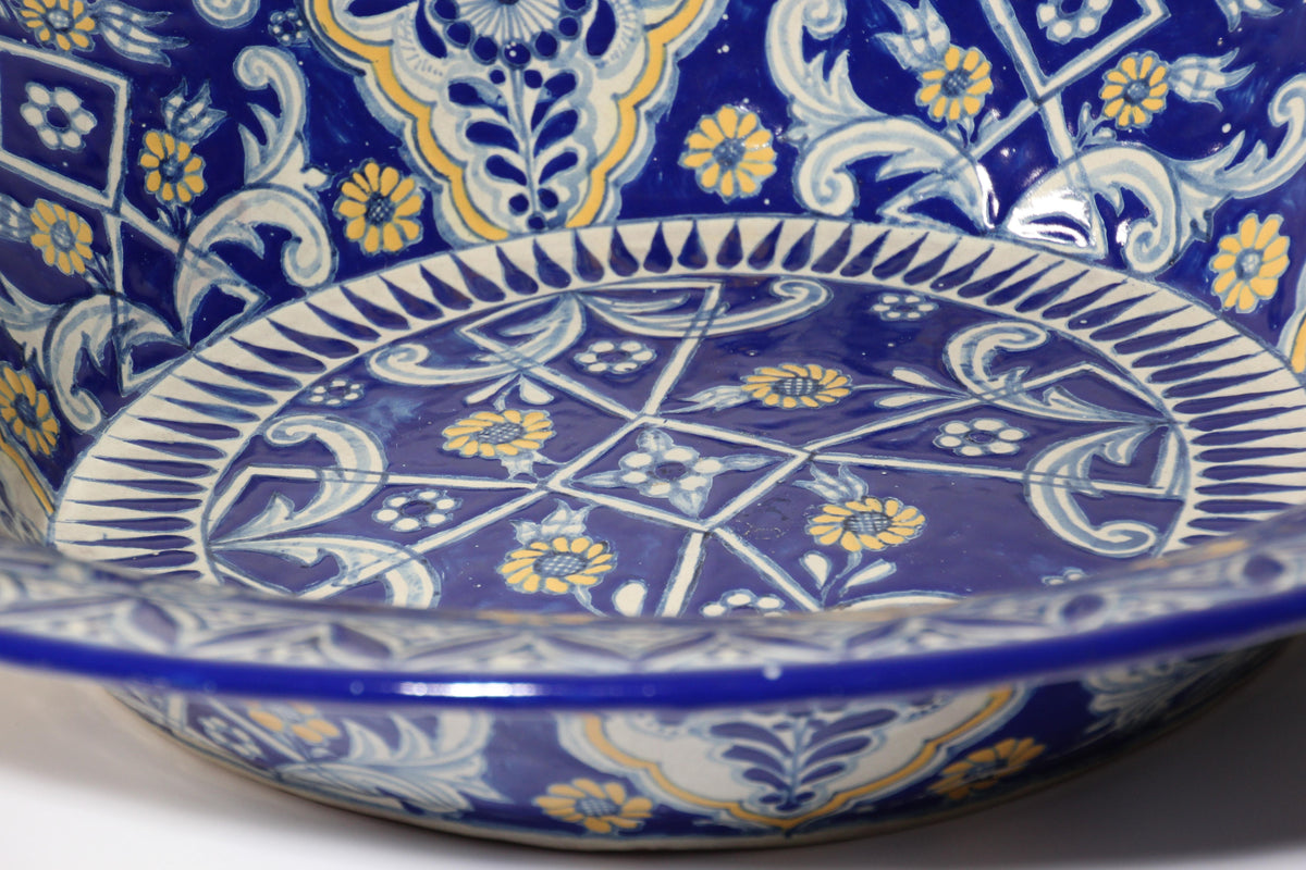 Oversized Blue and White Mexican Talavera Glazed Ceramic Bowl — Mexico