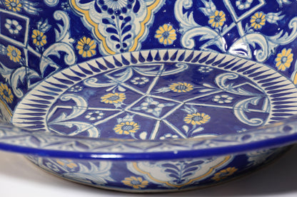 Oversized Blue and White Mexican Talavera Glazed Ceramic Bowl — Mexico