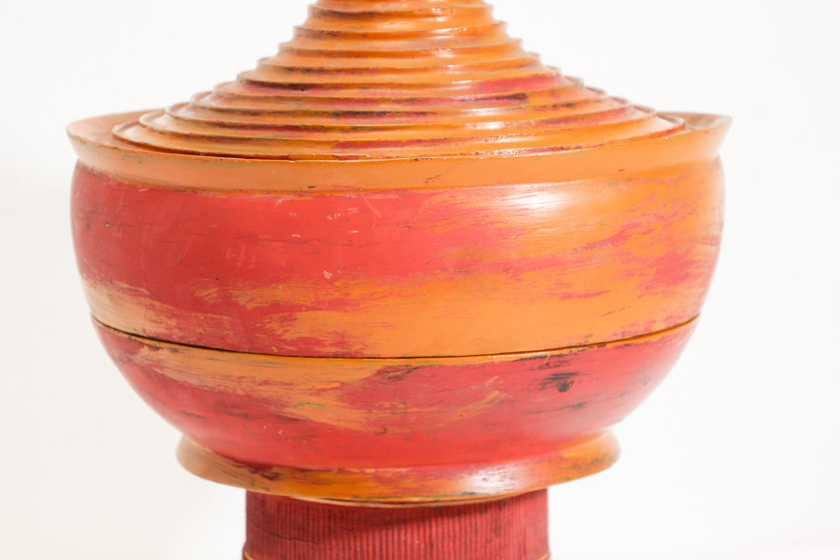 Burmese Red Lacquered Temple Offering Box, Carved Bamboo, 1940 — additional view 4