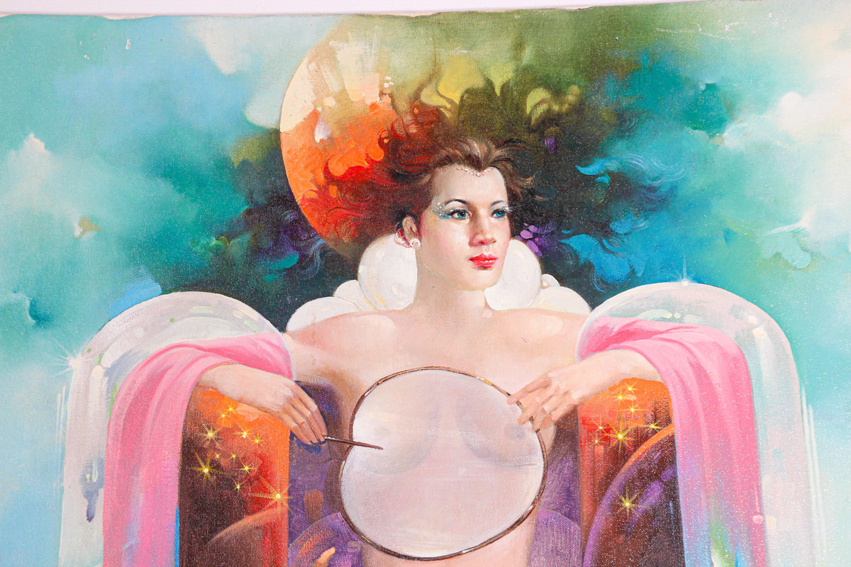 Moon Goddess Oil Painting on Canvas, Modern, Signed, Late 20th Century — additional view 3