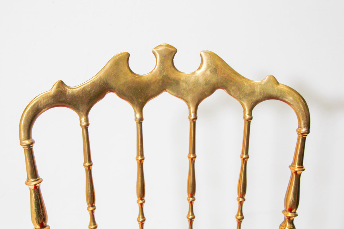 1960s Italian Tall-Back Brass Chiavari Chair with Red Velvet Seat — Italy