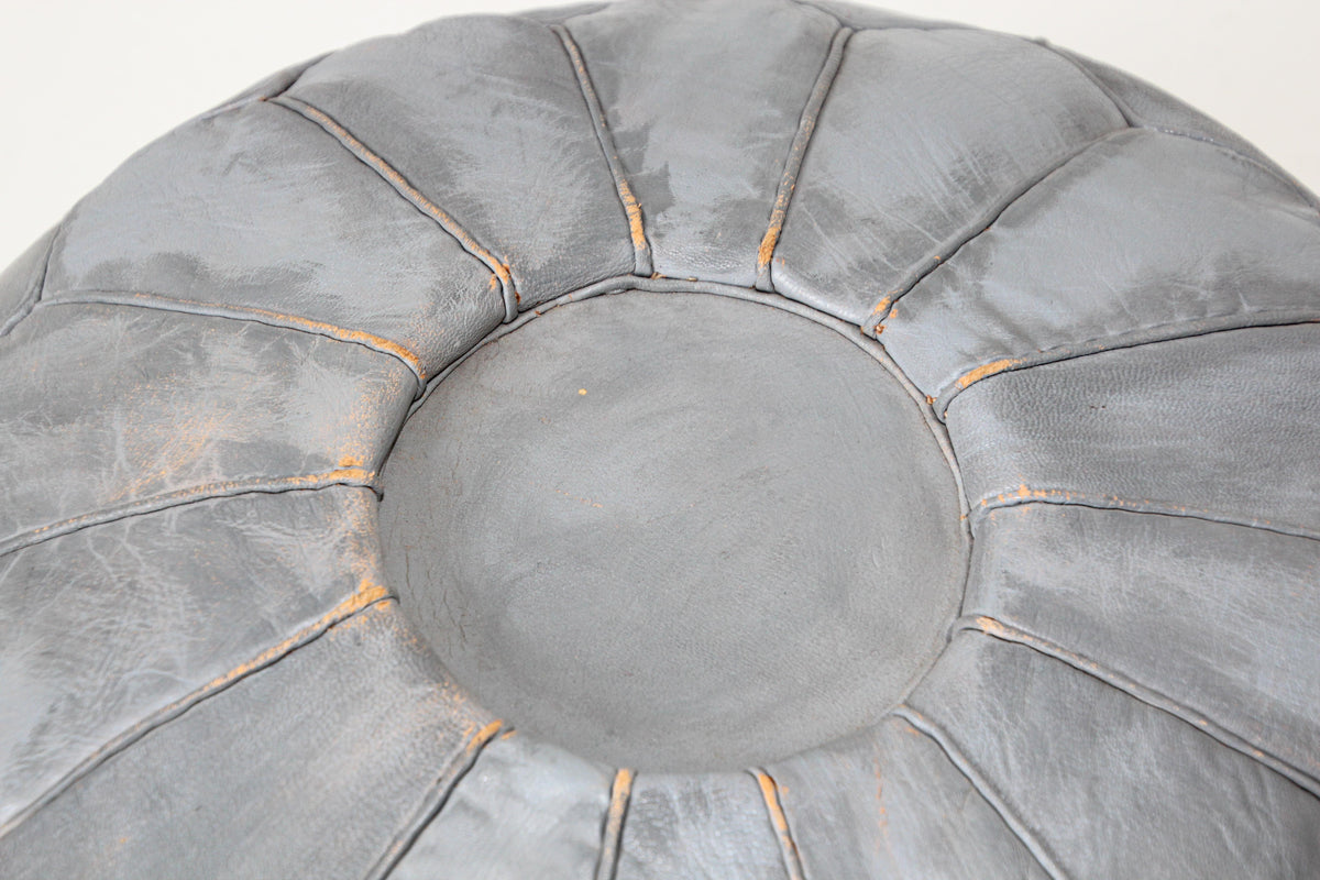 Vintage Moroccan Round Leather Pouf Hand-Tooled in Fez Morocco — additional view 5