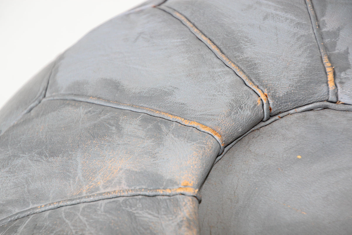 Vintage Moroccan Round Leather Pouf Hand-Tooled in Fez Morocco — additional view 6