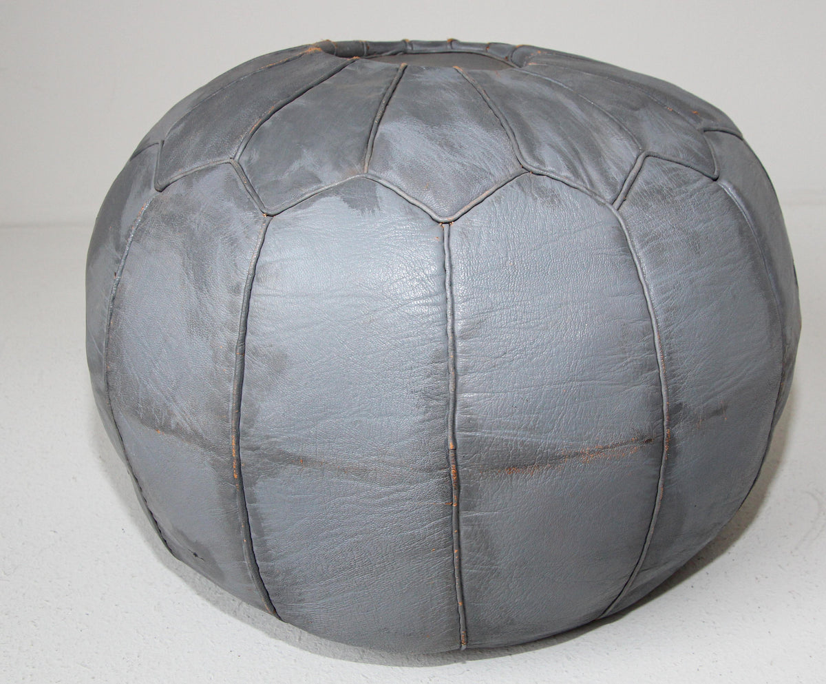 Vintage Moroccan Round Leather Pouf Hand-Tooled in Fez Morocco — additional view 7