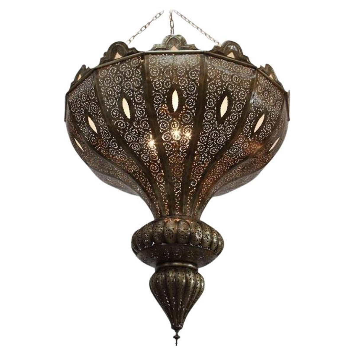 Oversized Moroccan Pierced Brass Filigree Chandelier, Moorish Style — Morocco