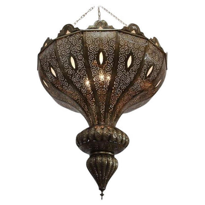 Oversized Moroccan Pierced Brass Filigree Chandelier, Moorish Style — Morocco